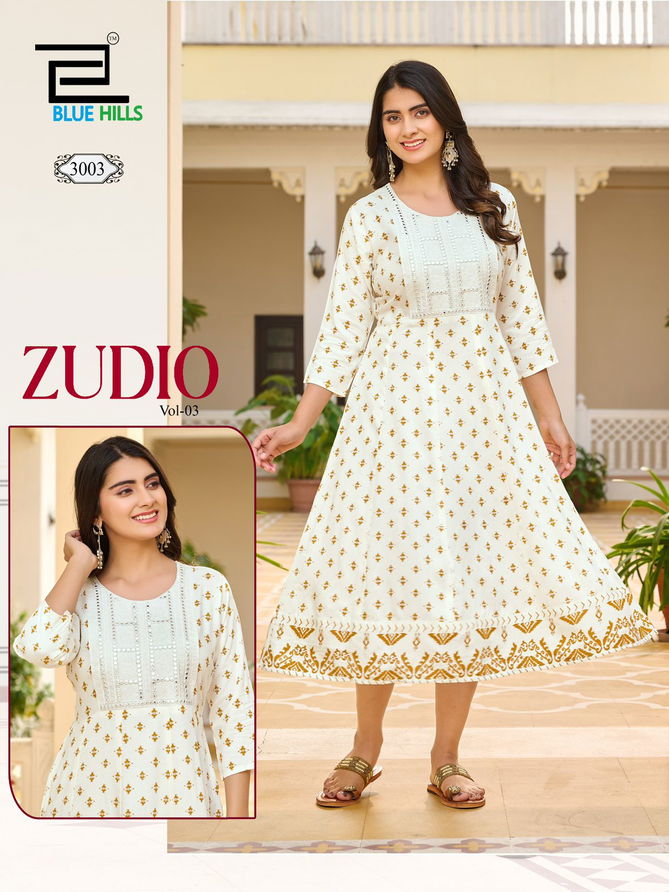 Zudio Vol 3 By Blue Hills Rayon Embroidery Anarkali Kurti Orders In India